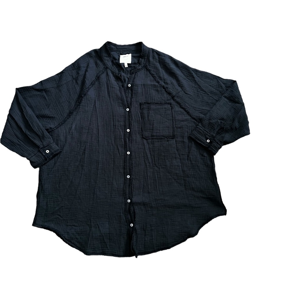 Women’s Aerie Pool To Party Cover Up Button Down Top Black Size Large